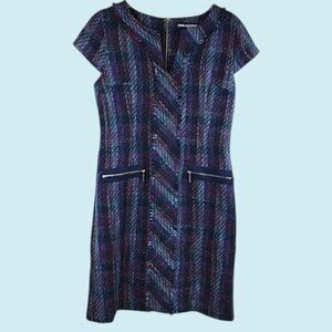 Karl Lagerfeld Dress Size 14 Tweed Sleeveless Shift Split V-neck Autumn Fall
